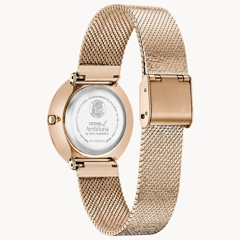 L Ambiluna - Men's Eco-Drive EM0643-50X Rose Gold Mesh Watch L Ambiluna - Men's Eco-Drive EM0643-50X Rose Gold Mesh Watch